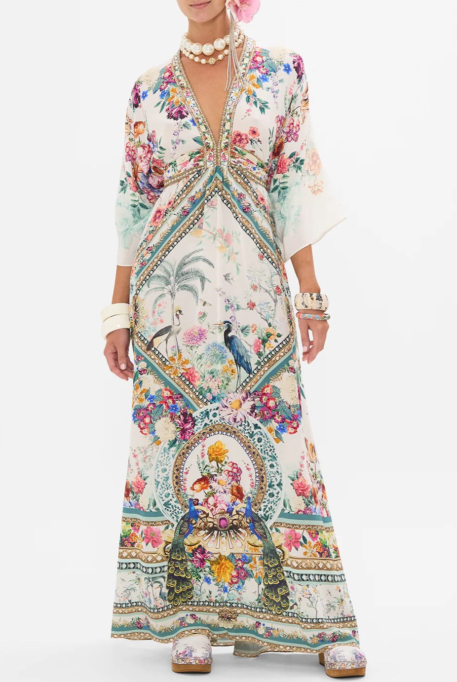 CAMILLA -  Waist Tie Long Kaftan - Plumes and Parterres - Magpie Style