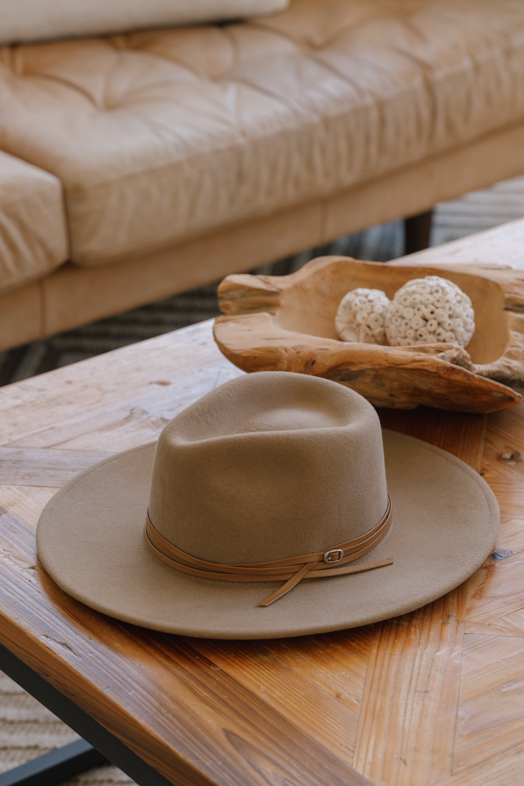 SUNDAISE - Tessa Wool Panama Hat - Stacked Trim Taupe - Paula Ryan