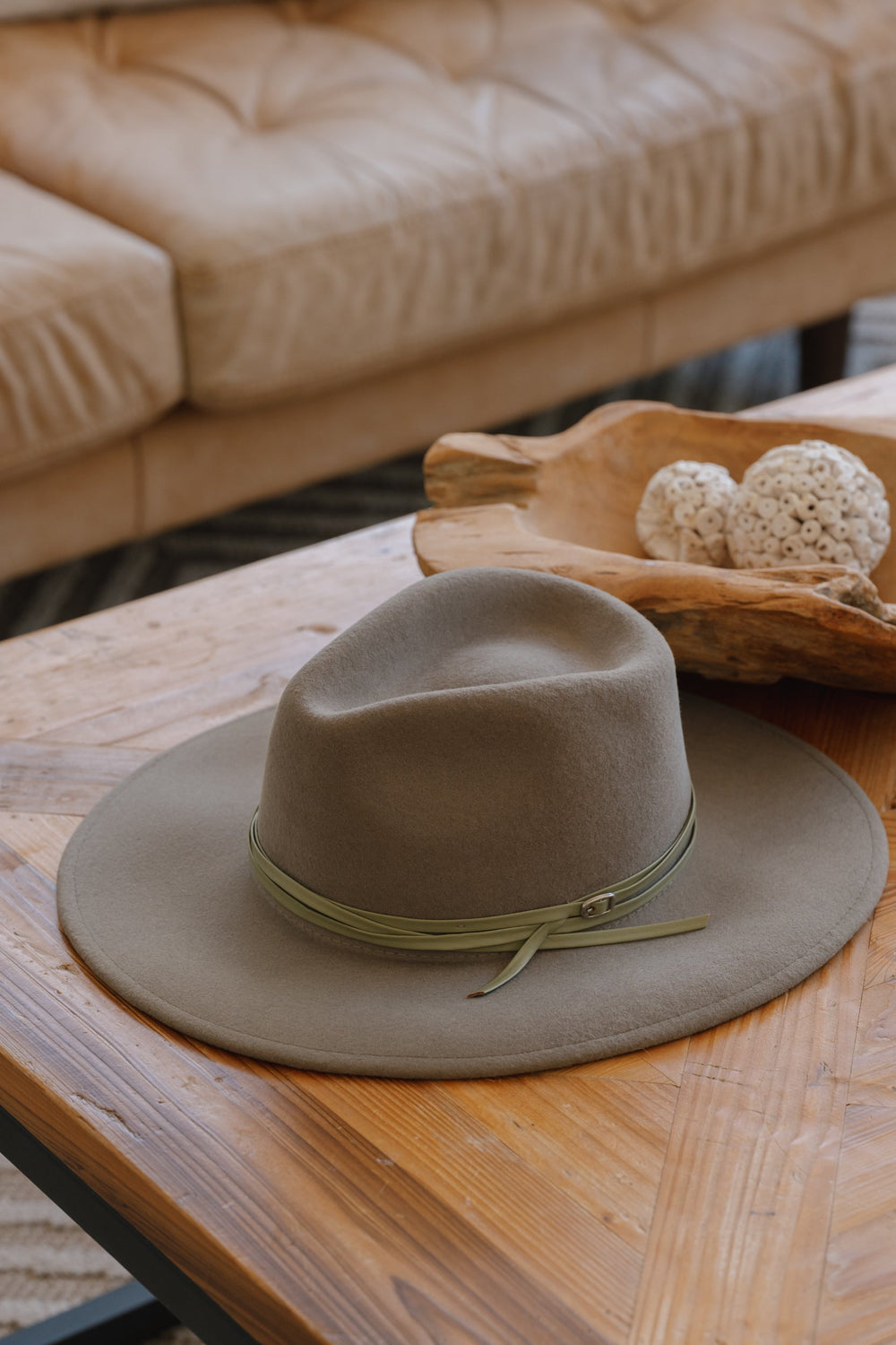 SUNDAISE - Tessa Wool Panama Hat - Stacked Trim Sage