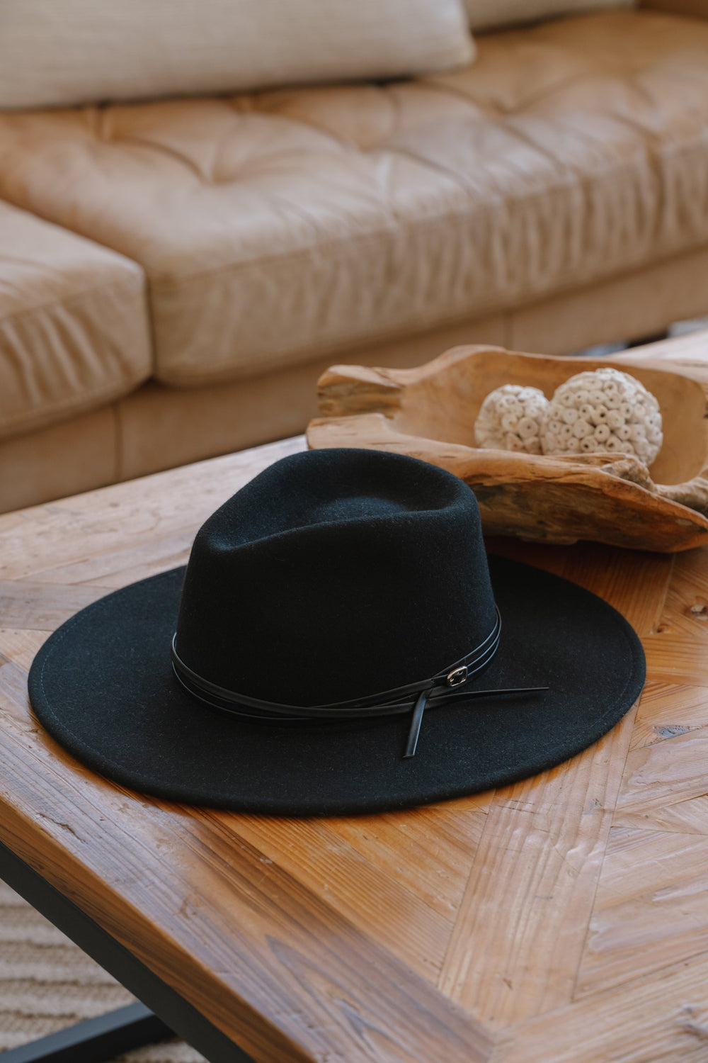 SUNDAISE - Tessa Wool Panama Hat - Stacked Trim Black