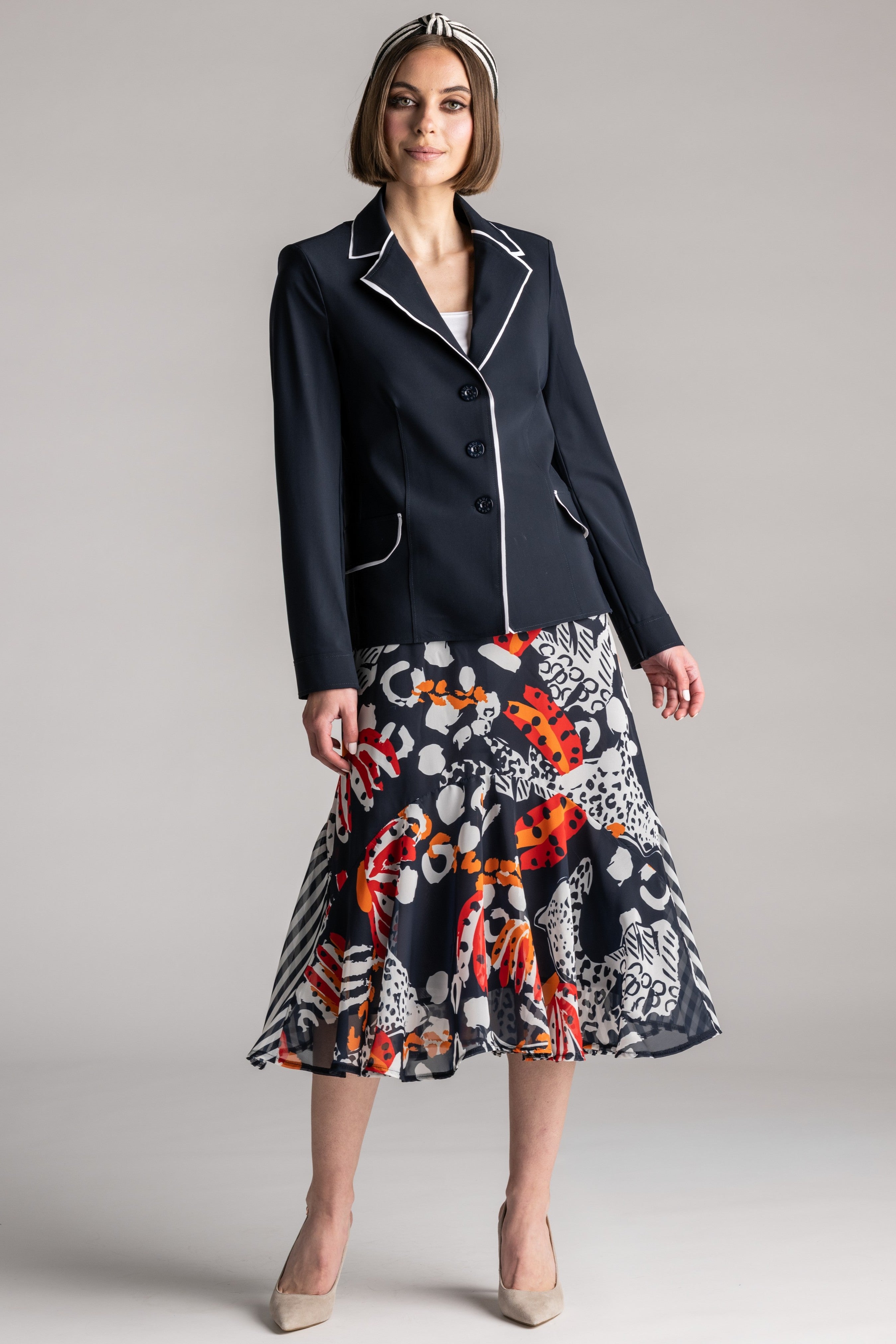 PAULA RYAN Contrast Trim Blazer - Navy/White - Paula Ryan