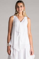 PAULA RYAN Chiffon Overlay Top - White