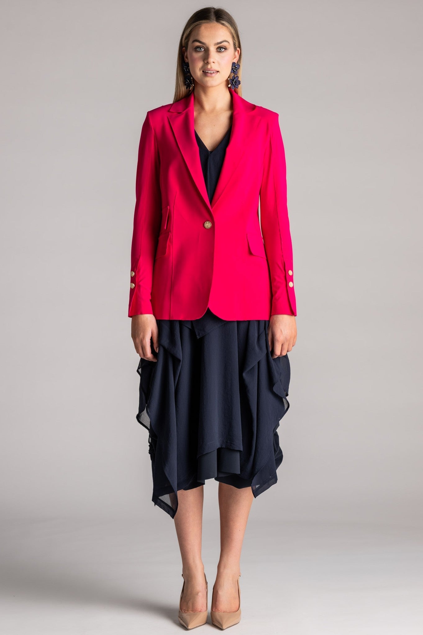 PAULA RYAN Long-line Boyfriend Jacket - Microjersey Electric Pink - Paula Ryan