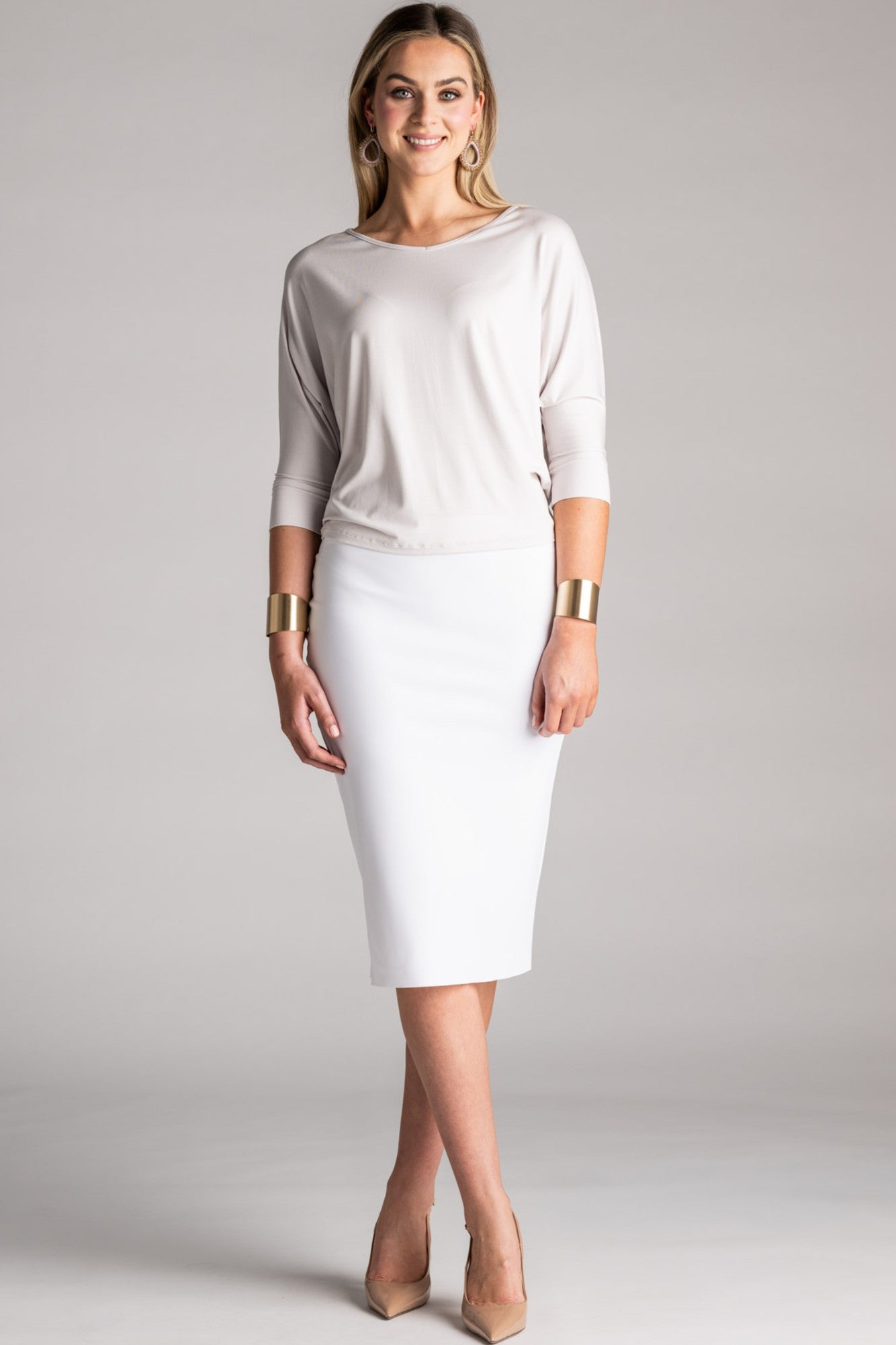 PAULA RYAN Regular Stretch Pencil Skirt Bonded Microjersey - White - Paula Ryan