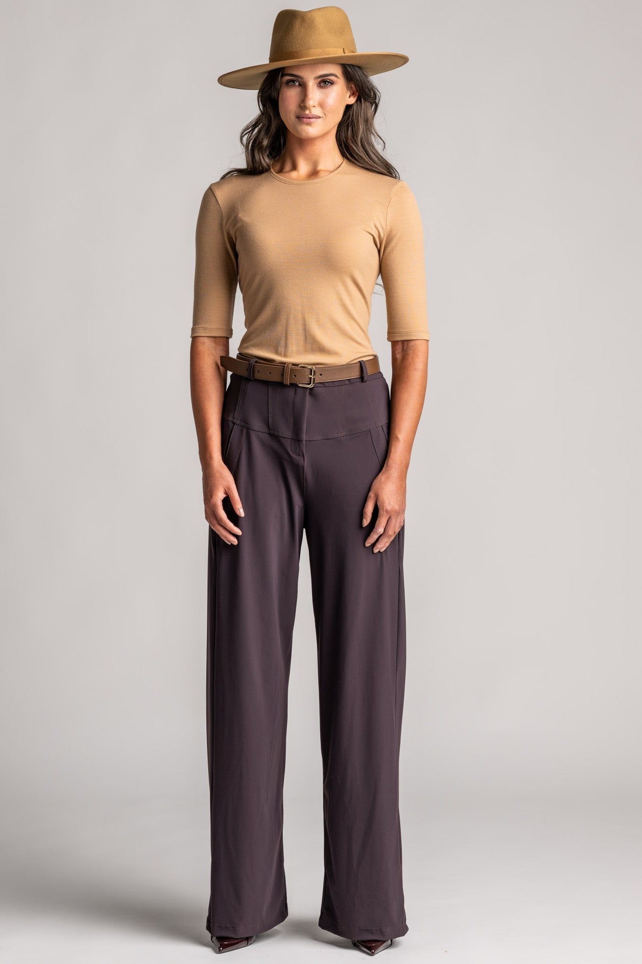 PAULA RYAN Wide Leg Pant - Cocoa Plum - Paula Ryan
