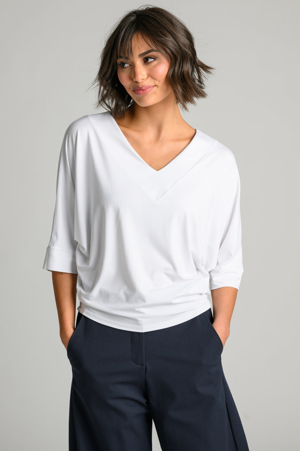 PAULA RYAN V Neck Cloud Top - White EcoVero