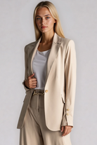 PAULA RYAN Long-line Boyfriend Jacket - Microjersey Warm Sand - Paula Ryan