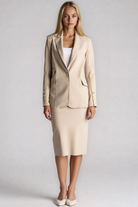 PAULA RYAN Long-line Boyfriend Jacket - Microjersey Warm Sand - Paula Ryan