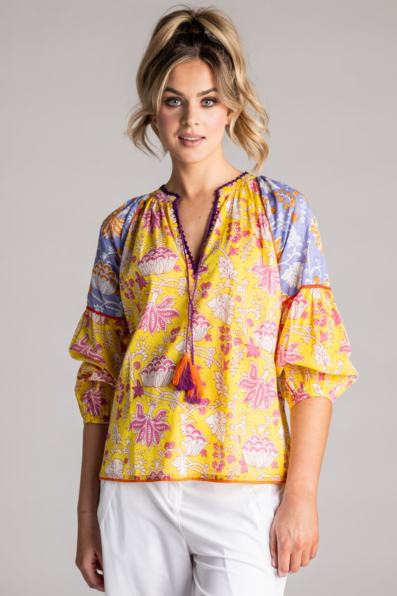 PLACE DU SOLEIL Lila Print Top - Yellow - Magpie Style