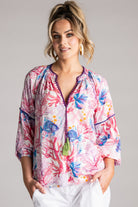 PLACE DU SOLEIL Blue Fish Coral Top - Pink/Blue - Magpie Style