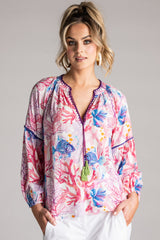 PLACE DU SOLEIL Blue Fish Coral Top - Pink/Blue