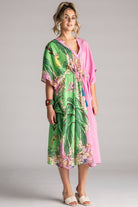 PLACE DU SOLEIL Green Birds Kaftan - Pink - Magpie Style