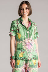 PLACE DU SOLEIL Green Birds Blouse - Green Multi