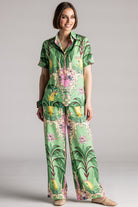 PLACE DU SOLEIL Green Birds Blouse - Green Multi - Magpie Style