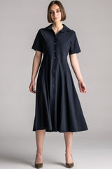 PAULA RYAN Classic Shirt Dress Microjersey - Navy