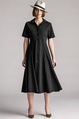 PAULA RYAN Classic Shirt Dress Microjersey - Black