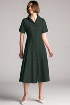 PAULA RYAN Classic Shirt Dress Microjersey - Khaki - Paula Ryan
