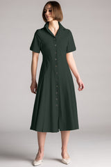 PAULA RYAN Classic Shirt Dress Microjersey - Khaki
