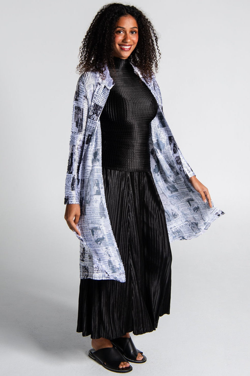 ALQUEMA Siren Coat - Black & White Newspaper
