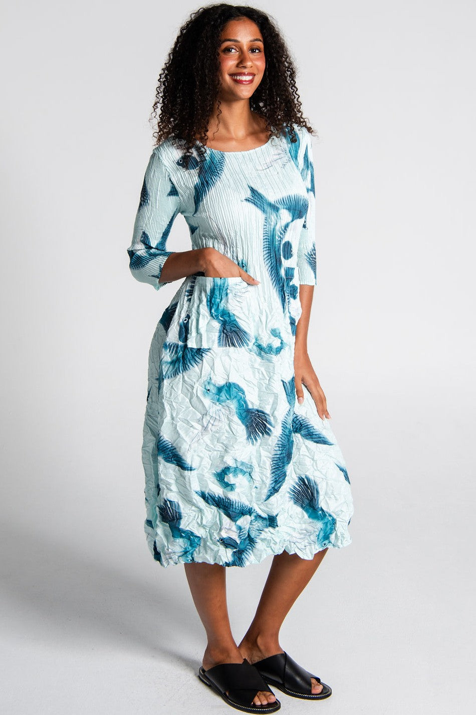 ALQUEMA 3/4 Sleeve Smash Pocket Dress - Humming Birds