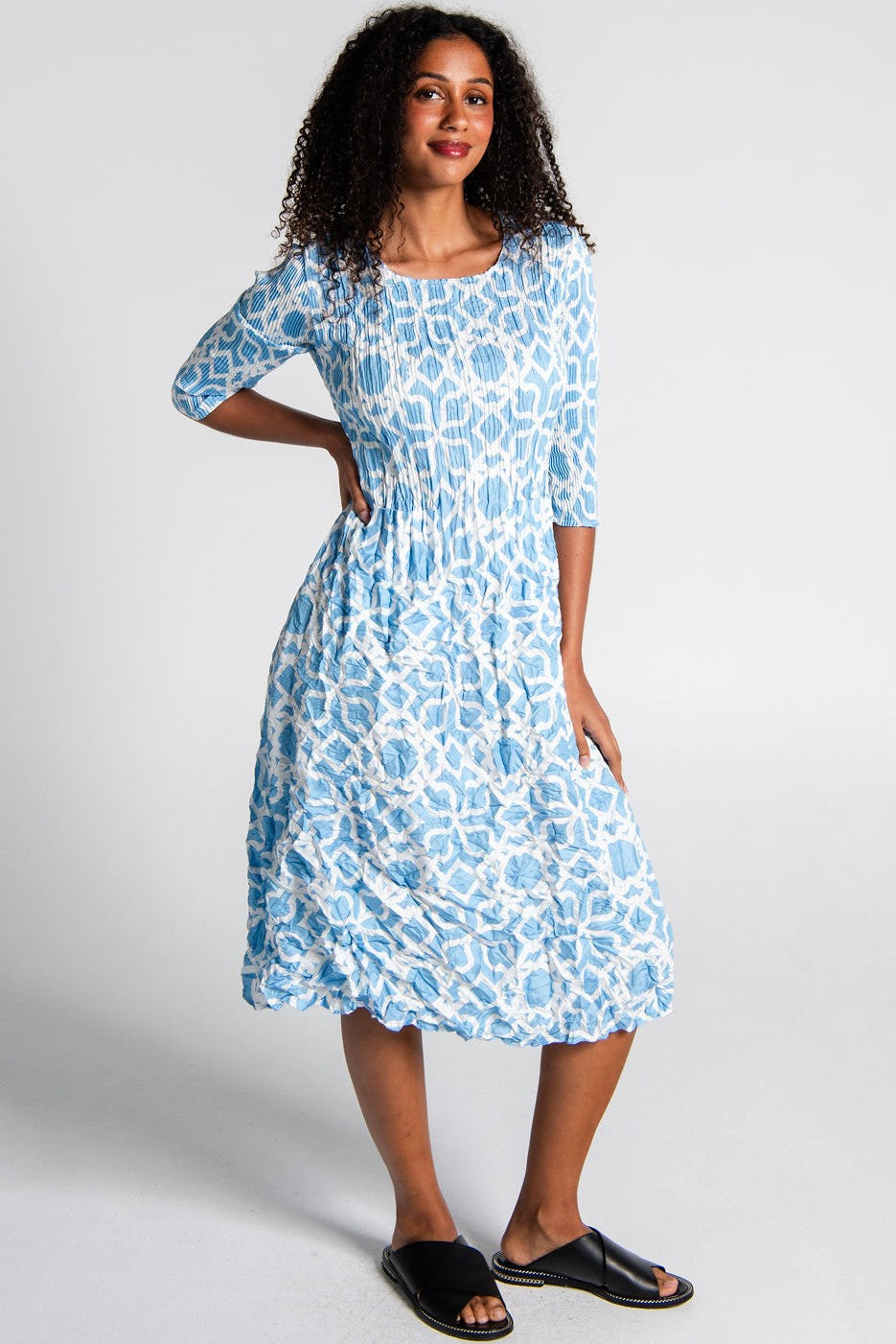 ALQUEMA 3/4 Sleeve Smash Pocket Dress - Labyrinth Blues