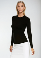 PAULA RYAN Slim Fit Crew Neck Top - Merino - Black - Paula Ryan