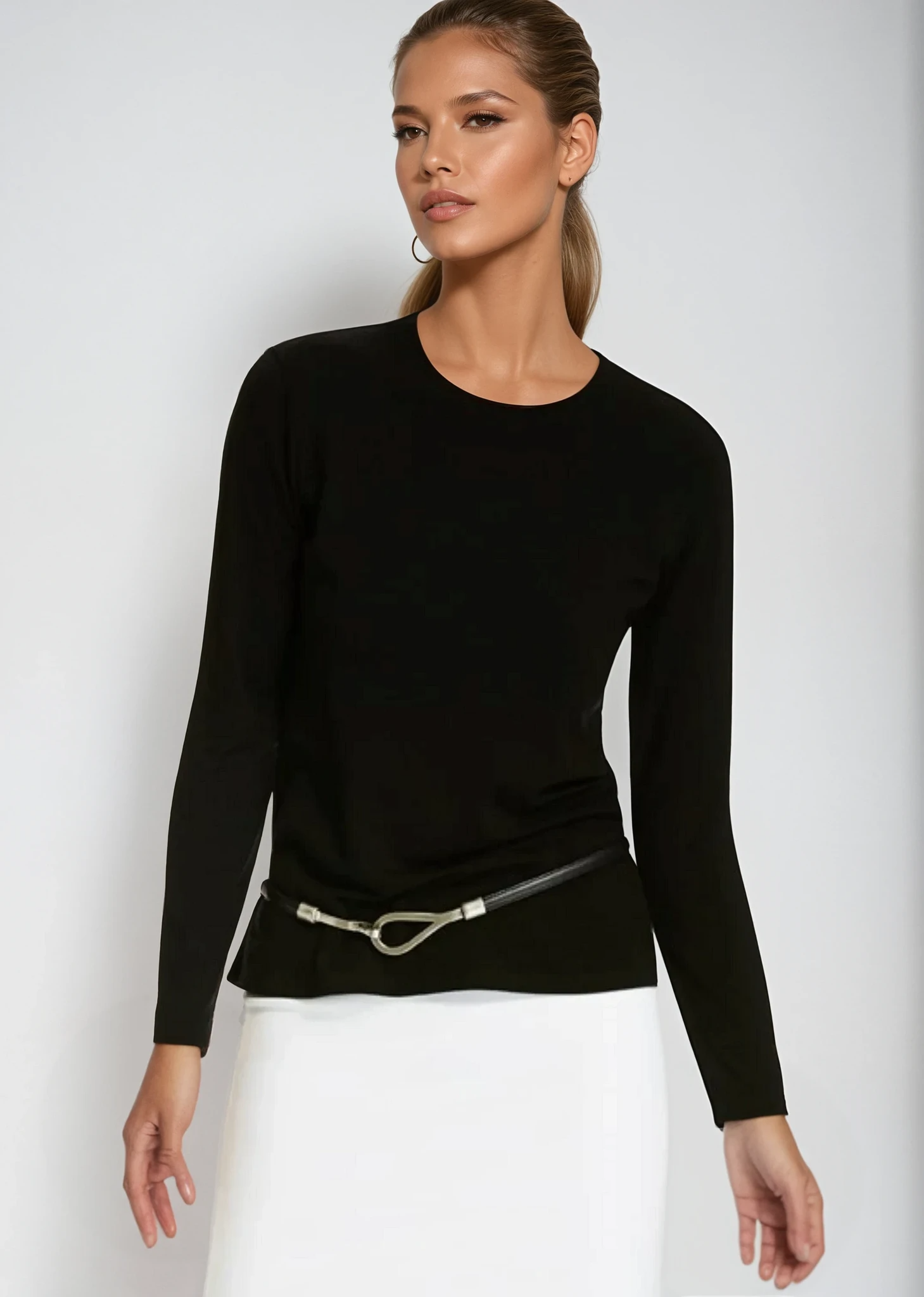 PAULA RYAN Easy Fit Crew Neck Top - Merino Black - Paula Ryan