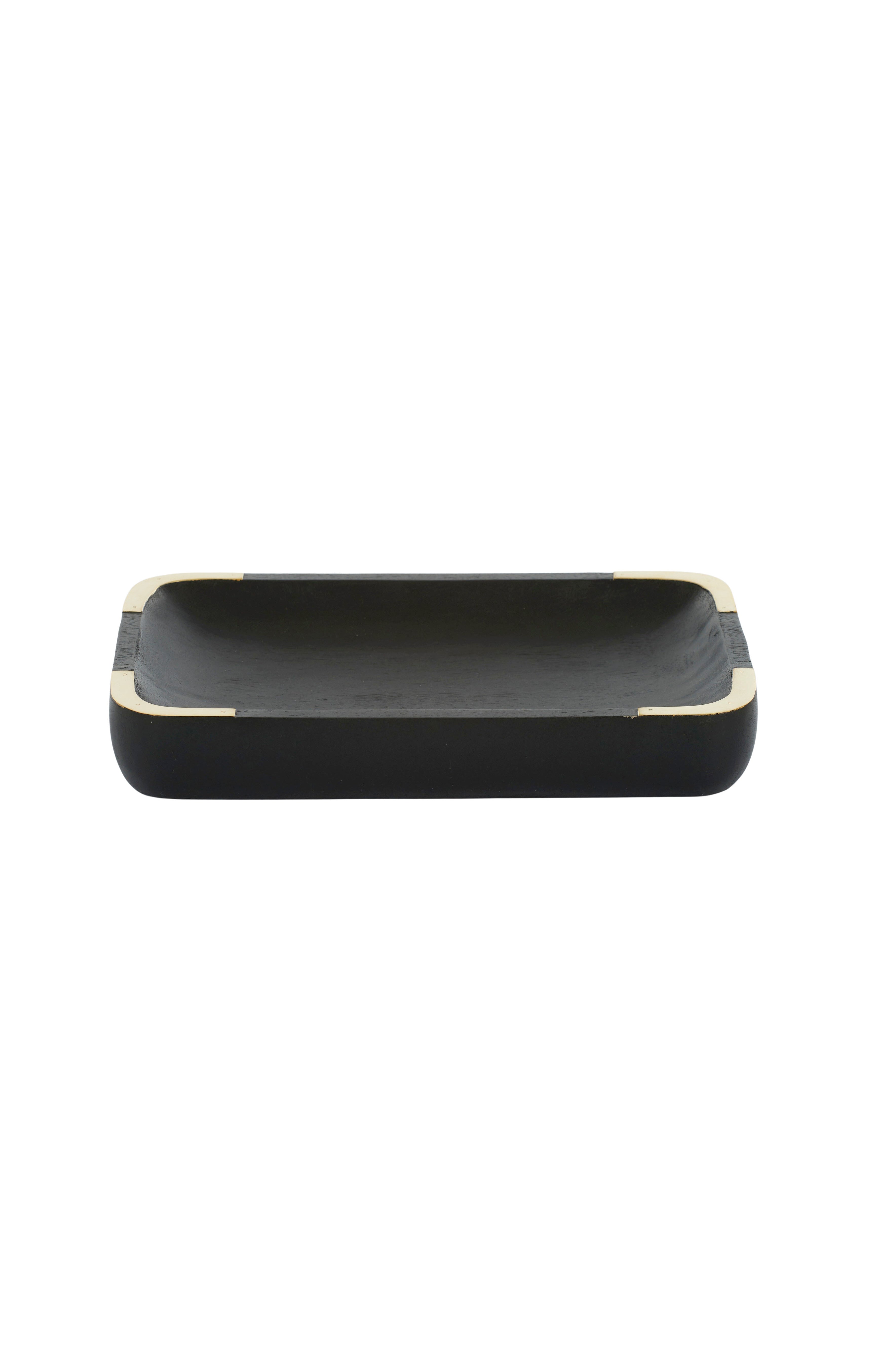 Hoppen Black Wooden Tray w Chamfered Metal Corners - Magpie Style