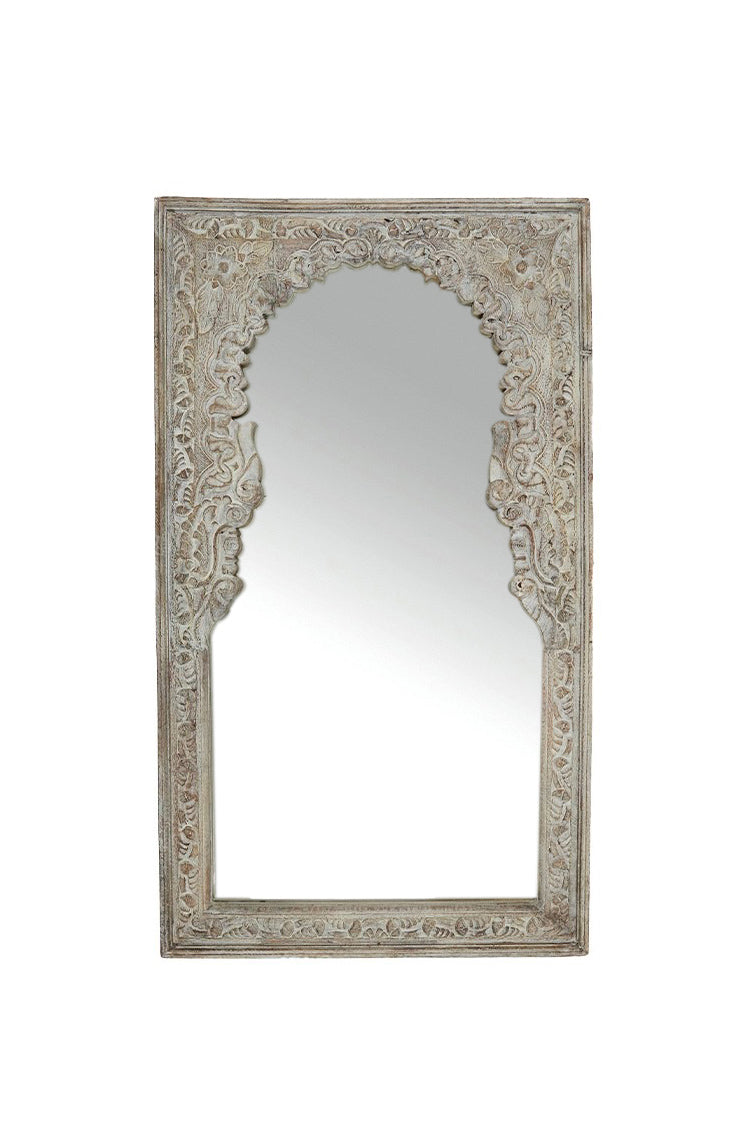 Idha Hand Carved Wooden White Wash Mirror - Magpie Style