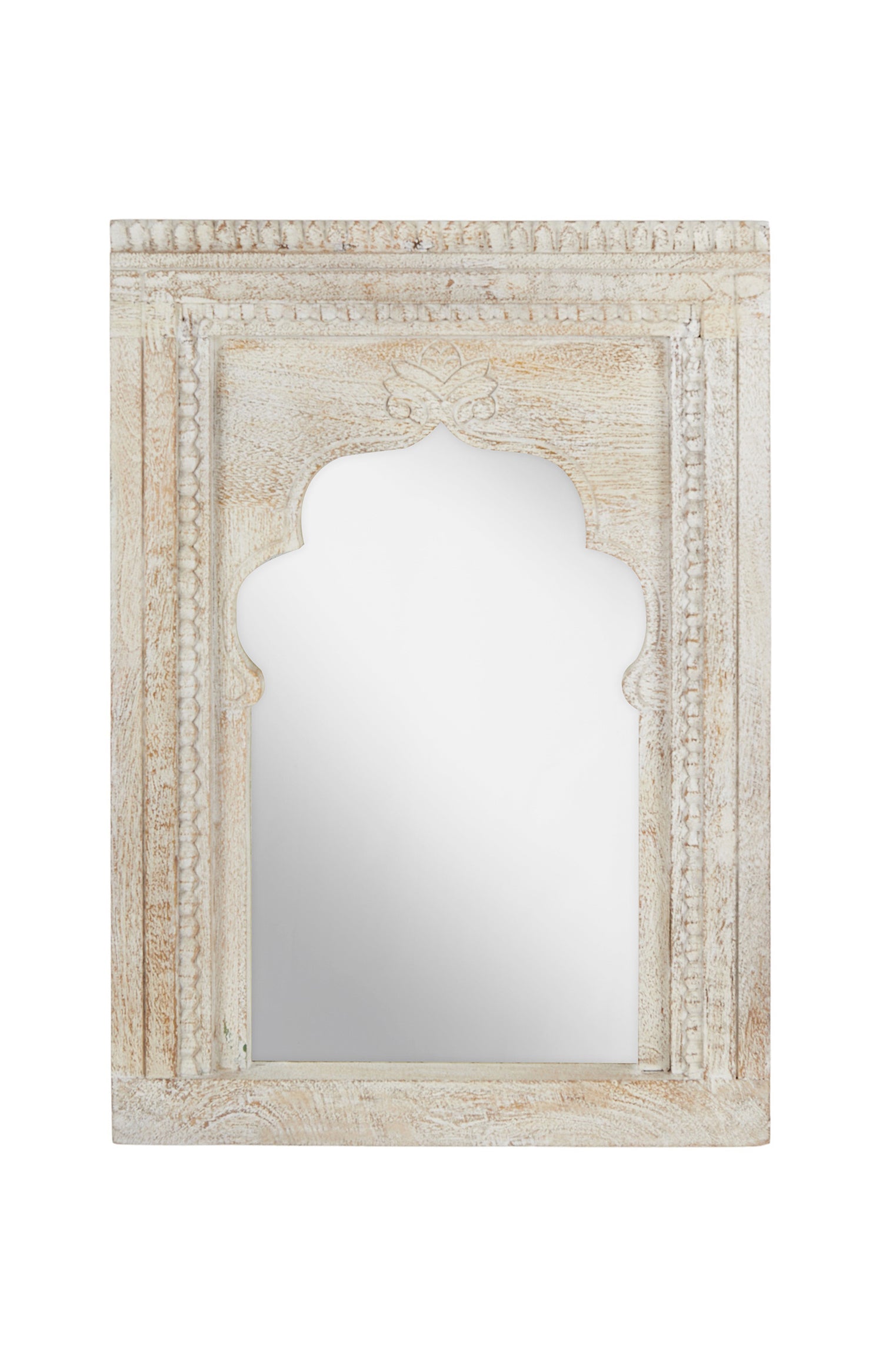 Hand Carved Wooden White Washed Mirror - Magpie Style