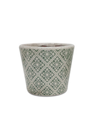 Geometric Motif Pot - White/Green