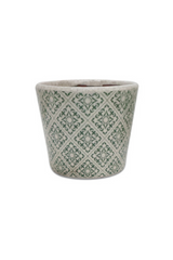 Geometric Motif Pot - White/Green