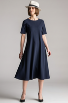 PAULA RYAN Crew Neck Swing Dress Microjersey - Navy - Paula Ryan