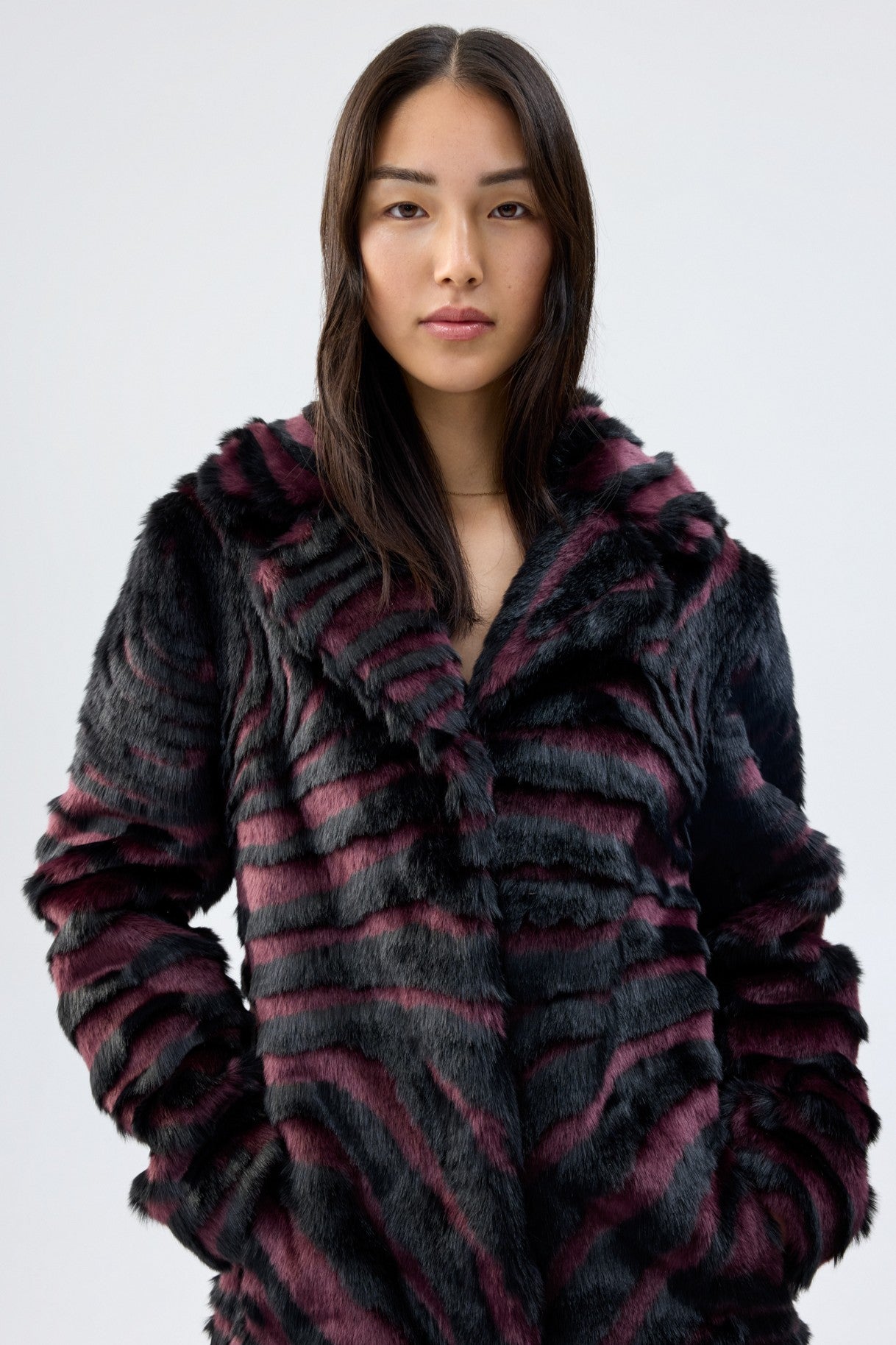 UNREAL FUR Gonzo Coat - Striped Burgundy - Magpie Style