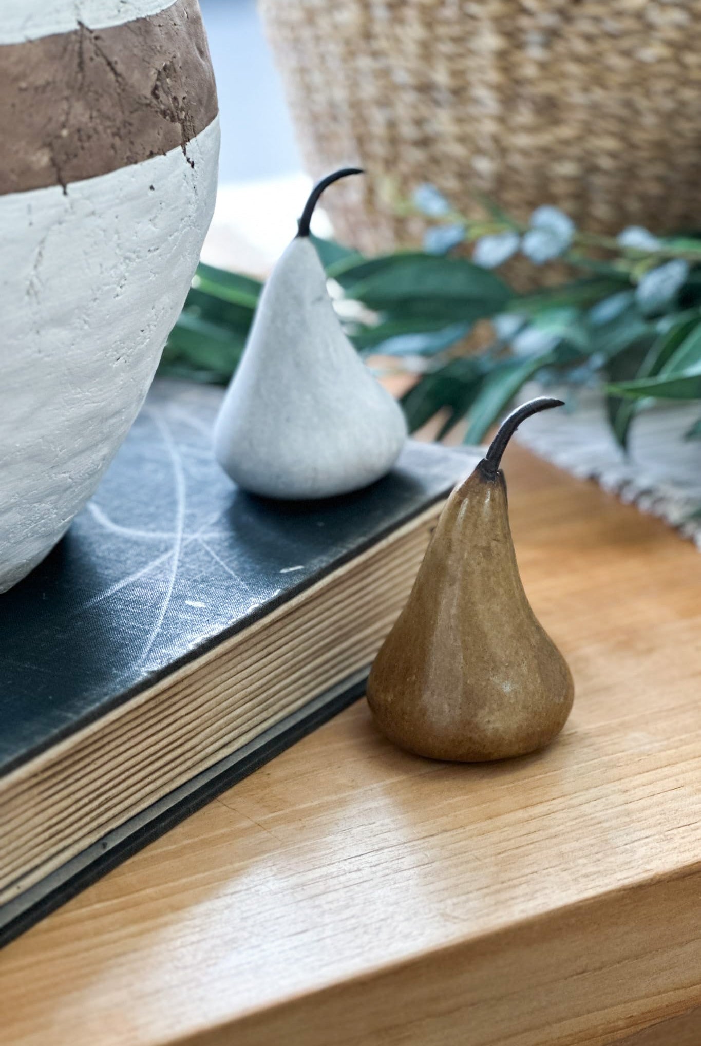 Small Hand Carved Marble Pear White - Magpie Style