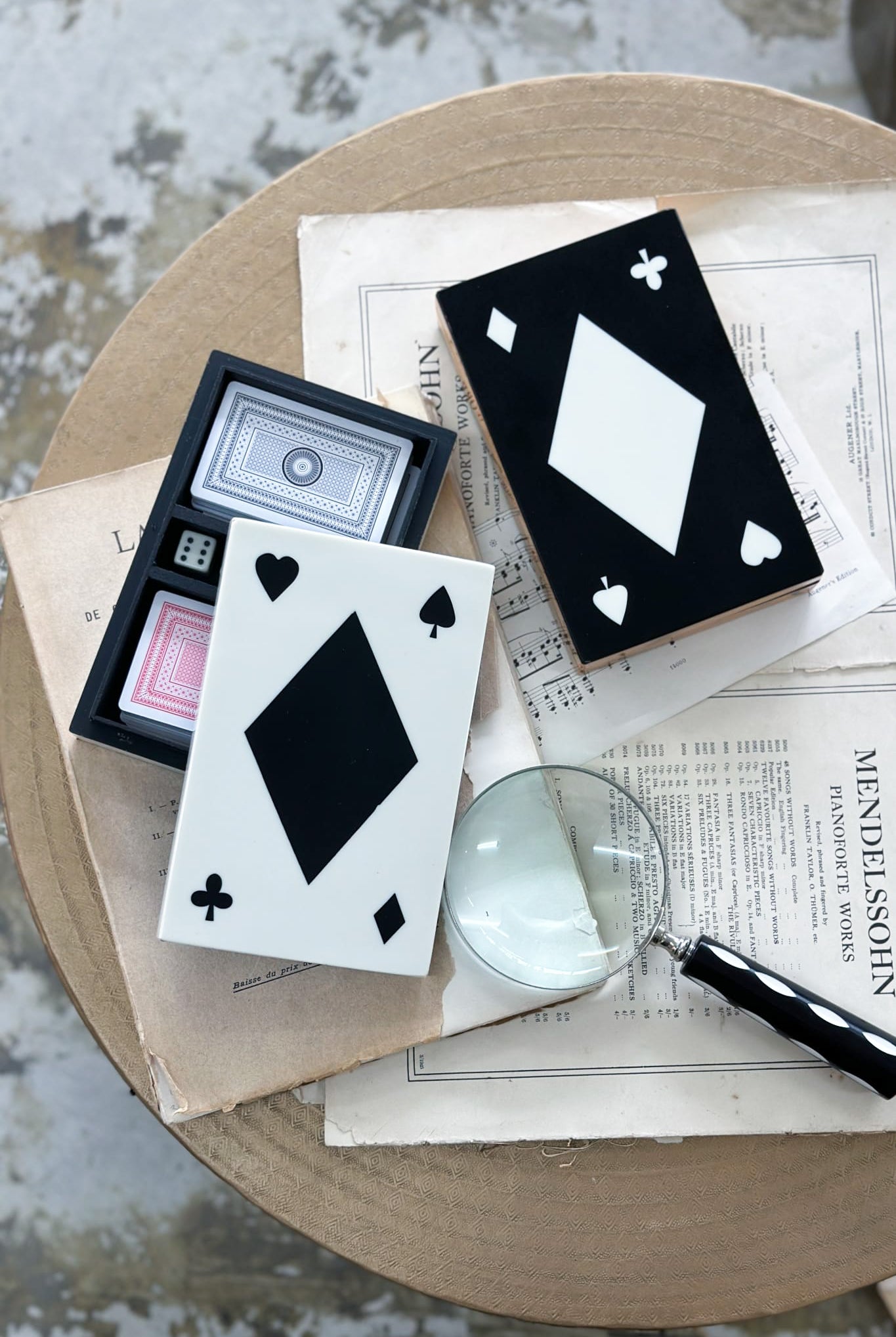 Large Resin Double Card Box - White/Black - Magpie Style