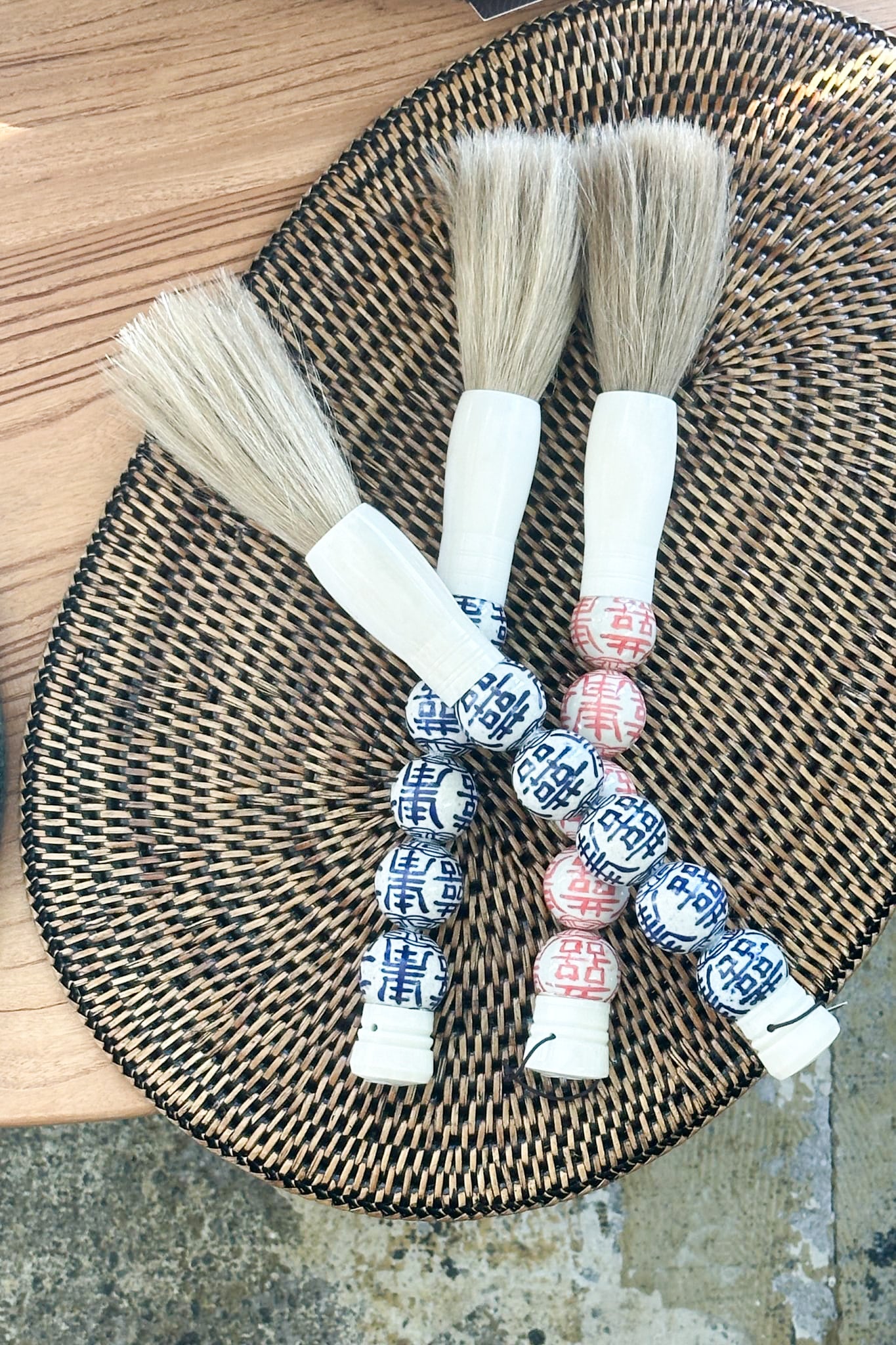Calligraphy Brush -  Large Blue & White Porcelain Beads - Magpie Style