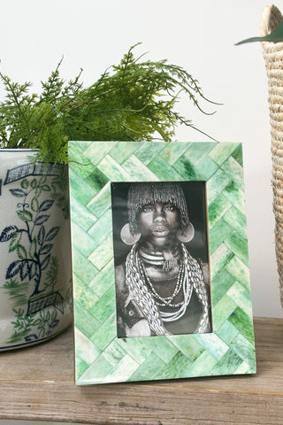 Lime Green Bone Inlay Photoframe 4x6
