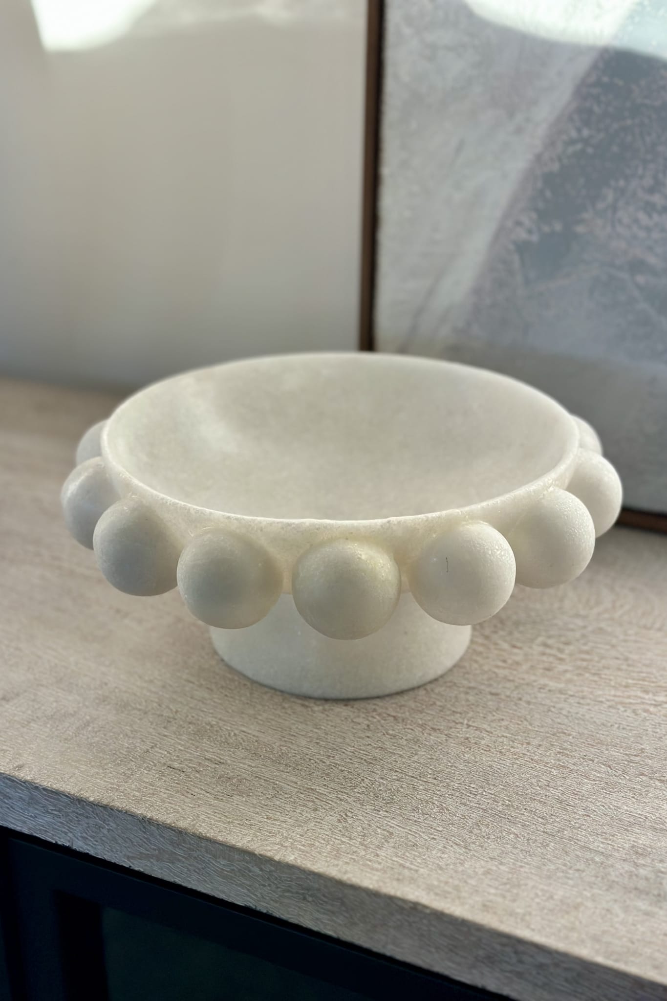 Marble Look Resin Plinth Bowl - White - Magpie Style