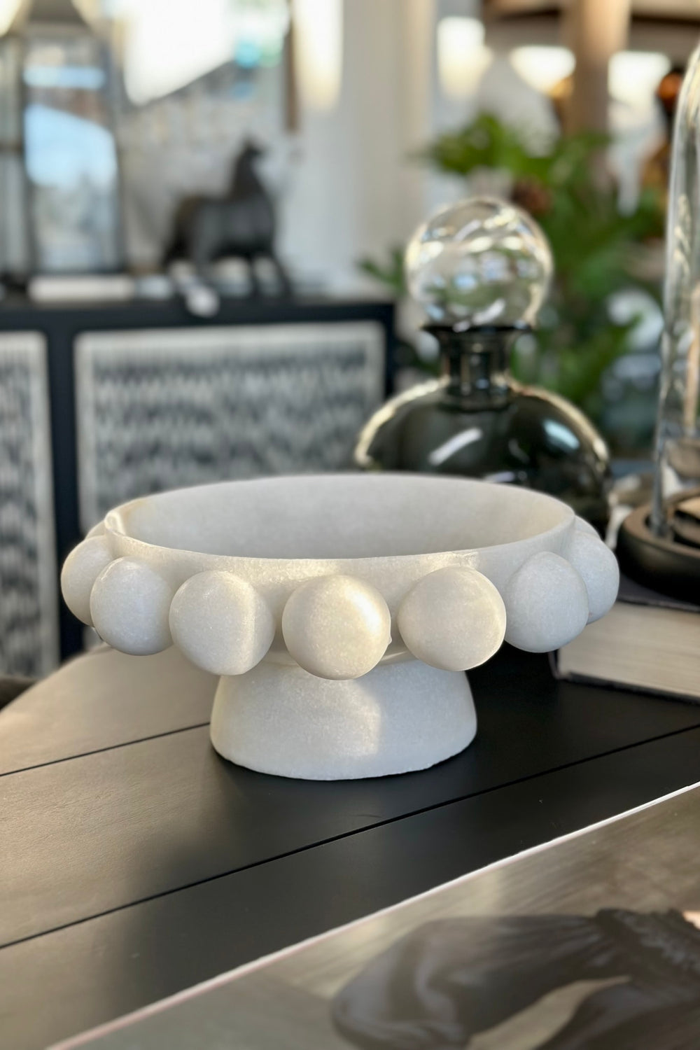 Marble Look Resin Plinth Bowl - White