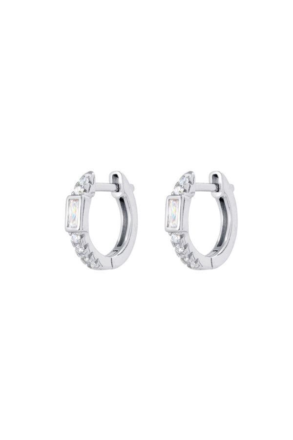 Isla Hoop Earring with Rectangle Stone - Silver