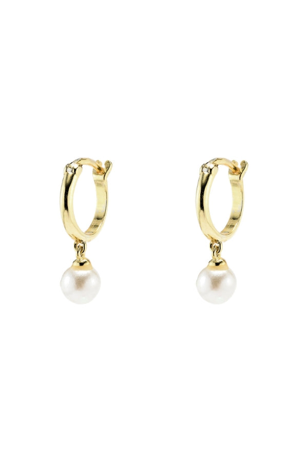 Hoop Earrings with Drop Pearl  - 18ct gold plated