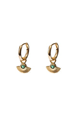 Gold Huggies with Green Crystal Fan  - 18ct gold plated