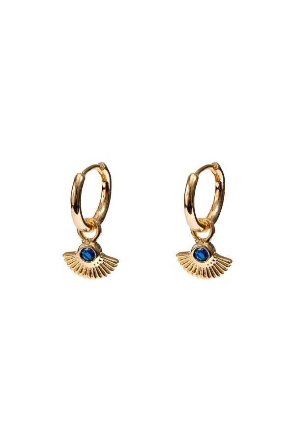 Gold Huggies with Blue Crystal Fan  - 18ct gold plated - Magpie Style