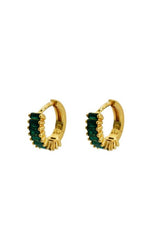 Wide Green Crystal Ear Huggies - 18ct gold plated
