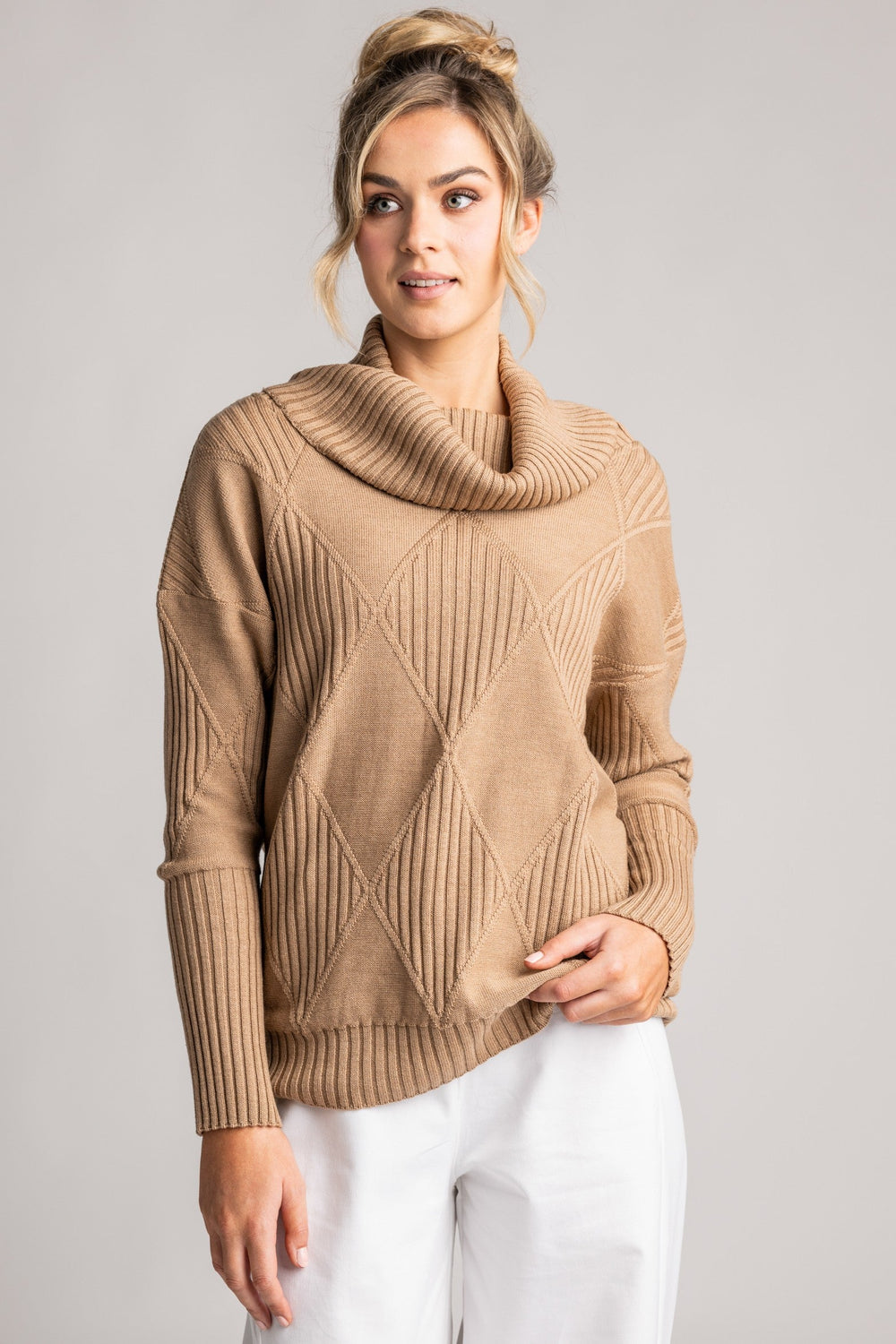 PAULA RYAN Diamond Ribbed Sweater - Merino Camel