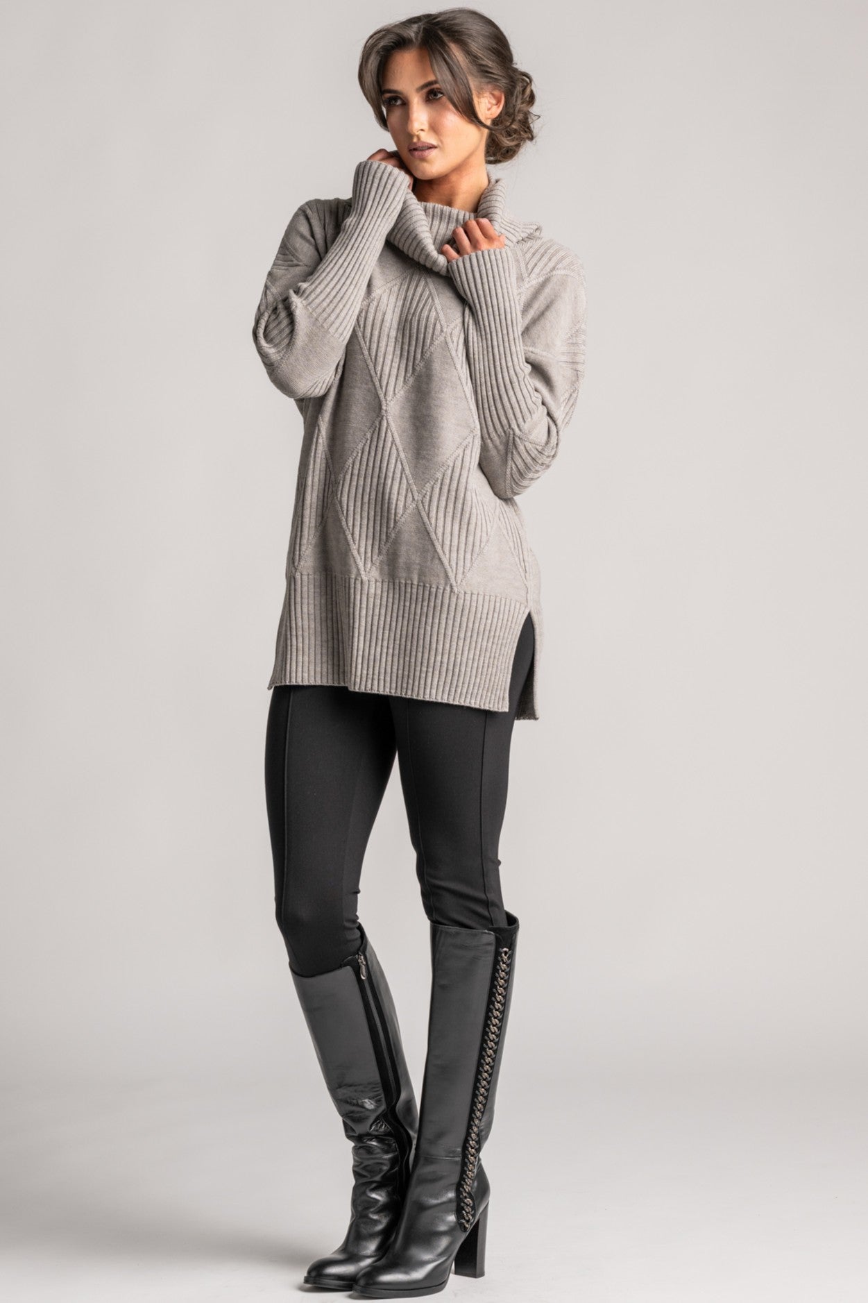 PAULA RYAN Diamond Rib Tunic - Merino Mink - Paula Ryan