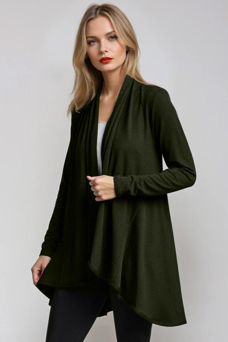 PAULA RYAN Panelled Swing Cardigan - Merino Khaki - Paula Ryan