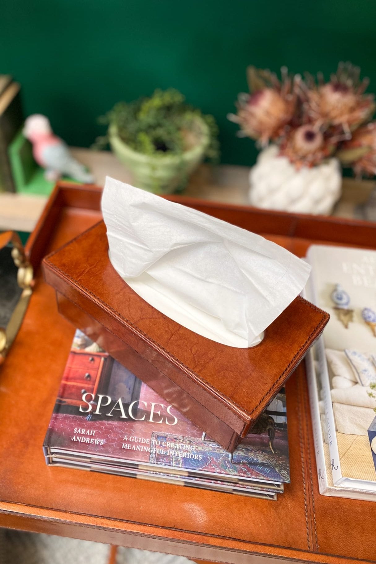 Leather Tissue Box Cover - Tan - Magpie Style