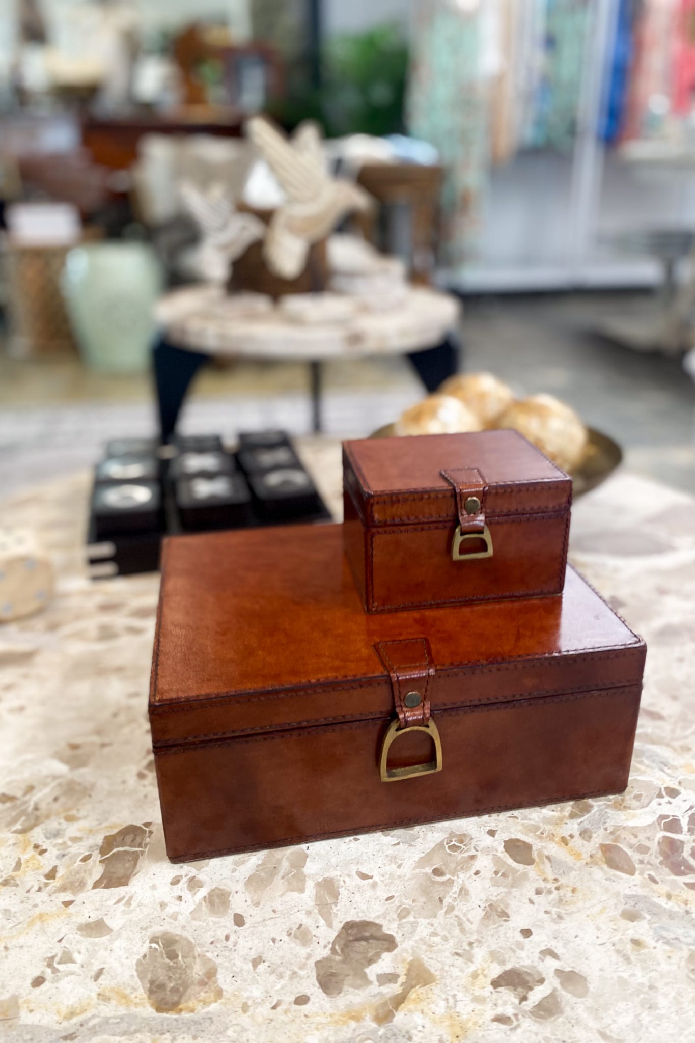Medium Leather Box with Stirrups - Magpie Style